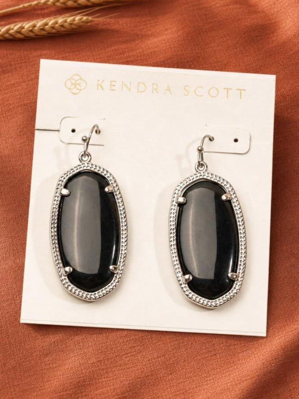 Kendra Scott Elle Silver Black Opaque Glass Drop Earrings
